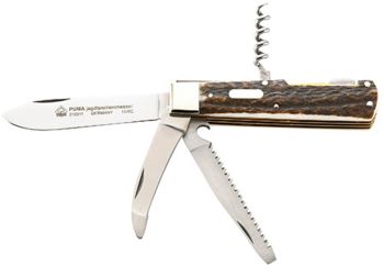 Puma Jagdtaschenmesser Stag Horn German Made Hunting Folder with Blade, Saw, Gutting Blade and Cork Screw - Special Order Please Allow 24 + Weeks for Delivery