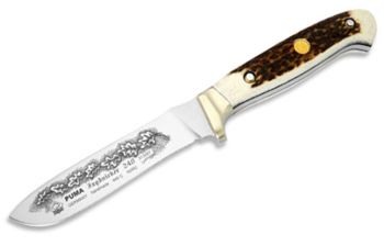 Puma Jagdnicker 240 With Black Chrome Etching Stag Handle German Made Hunting Knife with Leather Sheath