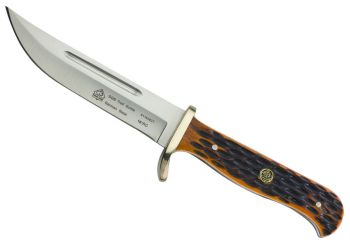 Puma SGB Trail Guide Brown Jigged Bone Hunting Knife with Leather Sheath