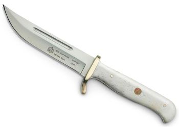 PUMA SGB Trail Guide White Smooth Bone Hunting Knife with Leather Sheath