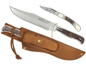 Puma SGB Bowie / Bear Commando Stag Outdoorsman Combo with Leather Sheath (2 Knife Set)