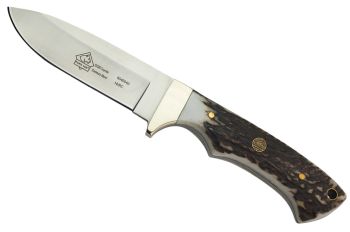 Puma SGB Coyote Natural Staghorn Fixed Blade Hunting Knife with Leather Sheath