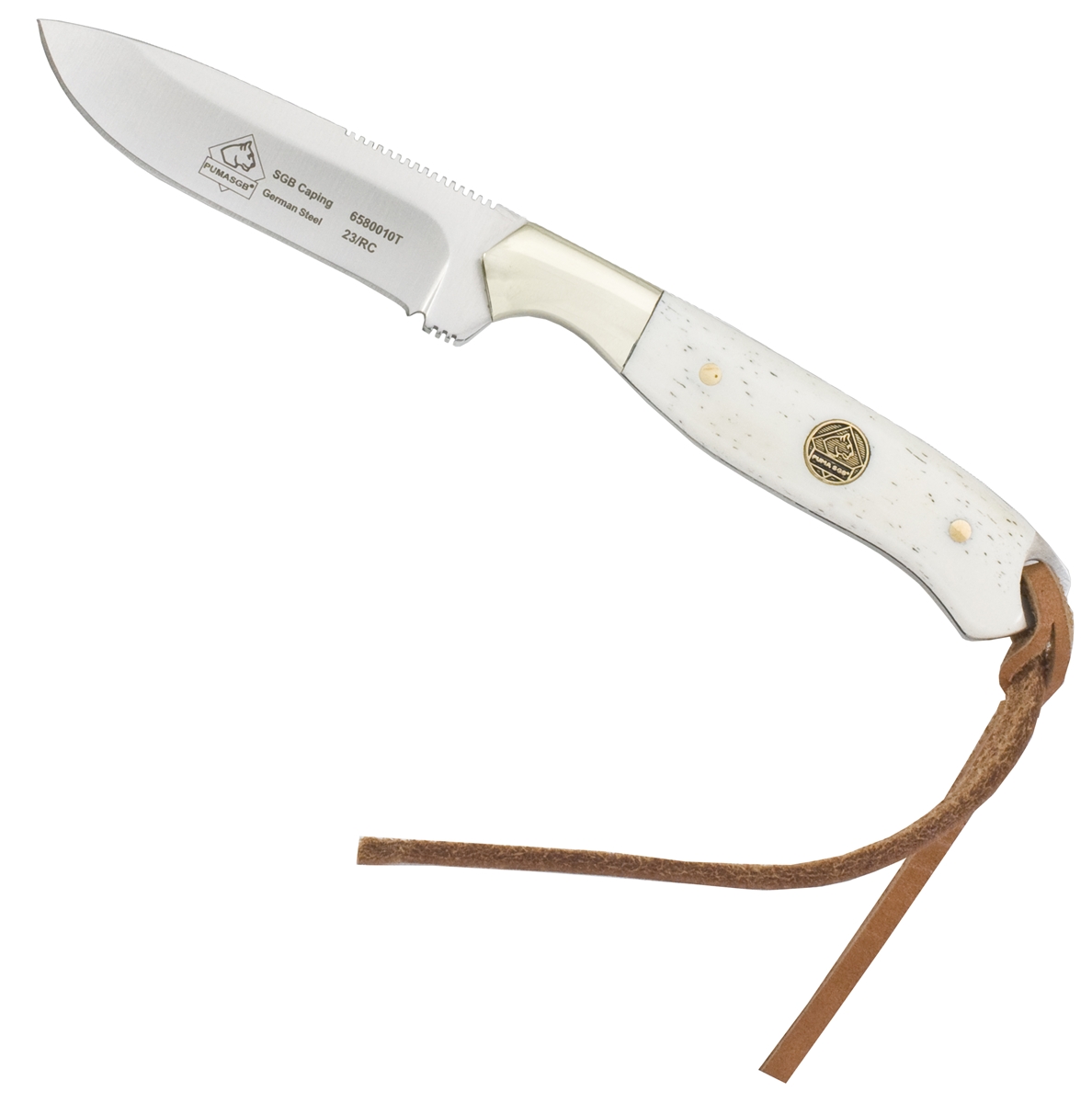 Puma SGB Caping Smooth White Bone Knife with Leather Sheath