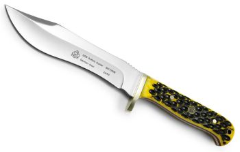 Puma SGB Special Edition Buffalo Hunter Yellow Jacket Jigged Bone Hunting Knife with Leather Sheath