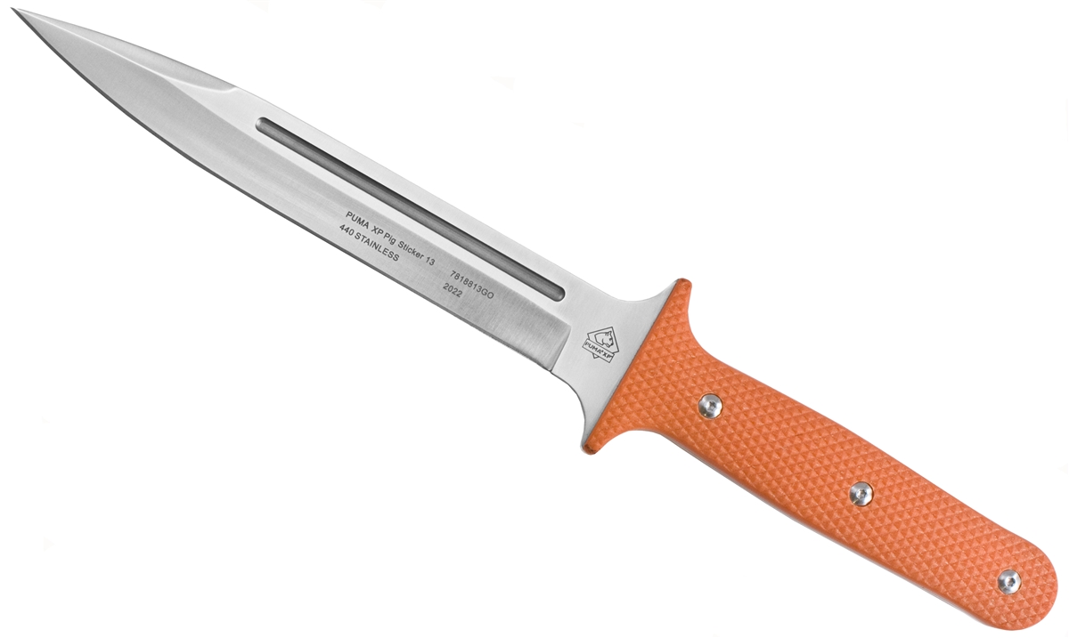 Puma XP 13" Pig Sticker Textured Blaze Orange G10 Beveled Blade with Kydex Sheath