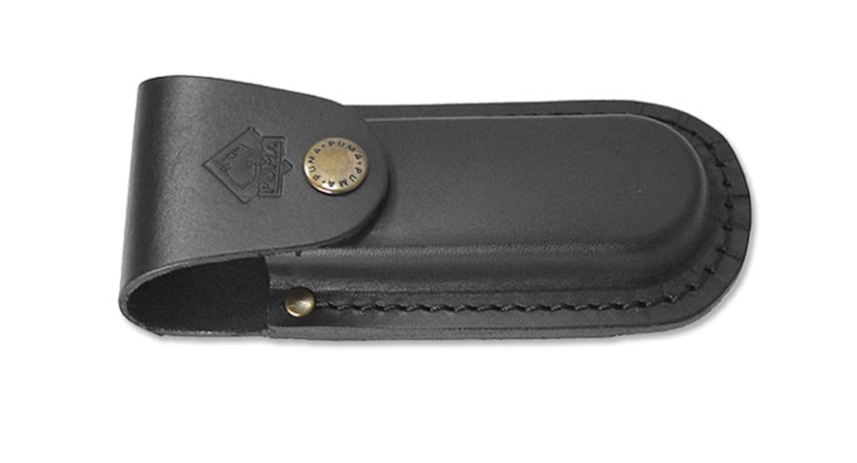 Puma German Black Leather Belt Pouch / Sheath for Folding Knives (5" Folder)