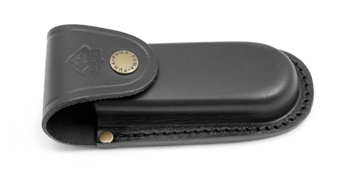 Puma German Black Leather Belt Pouch / Sheath for Folding Knives (5" Folder)