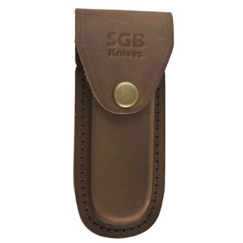 SGB Knives Brown Leather Belt Pouch / Sheath for Folding Knives (5" Folder)