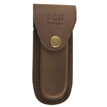 SGB Knives Brown Leather Belt Pouch / Sheath for Folding Knives (5" Folder Wide Body Knife)