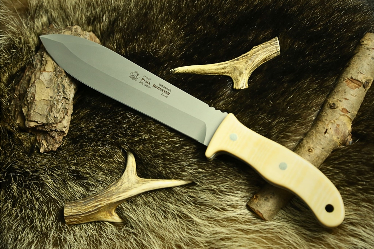 PUMA Robuster Micarta German Made Fixed Blade Hunting Knife with Leather Sheath