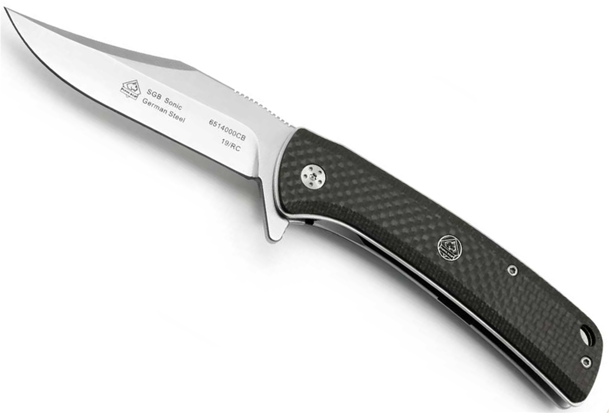 Puma SGB Sonic Black Carbon Fiber Ceramic Ball Bearing Folding Knife - Fast Smooth Action