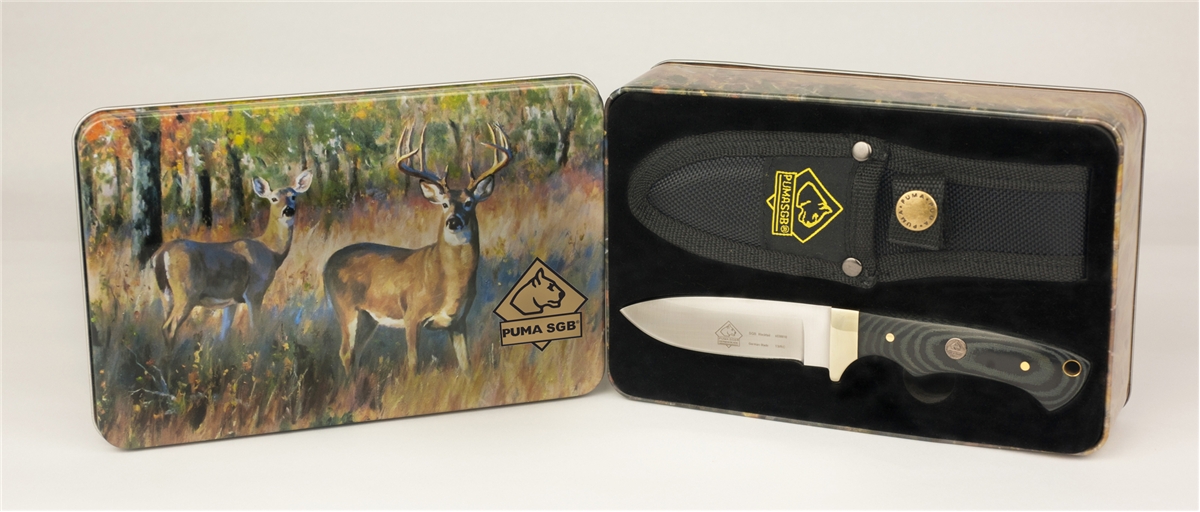 Puma SGB Blacktail Micarta Hunting Knife with Nylon Sheath and Gift Tin