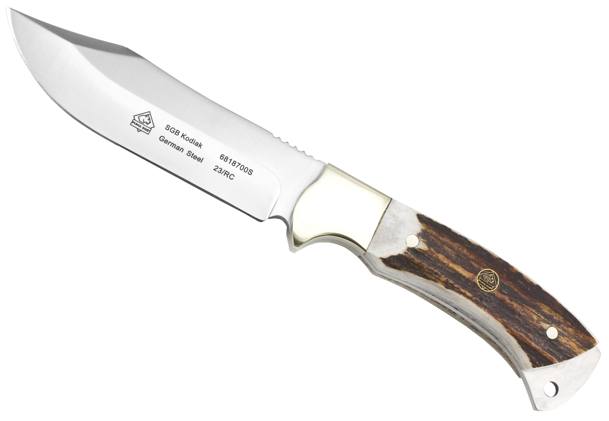 Puma SGB Kodiak Natural Staghorn Hunting Knife with Leather Sheath