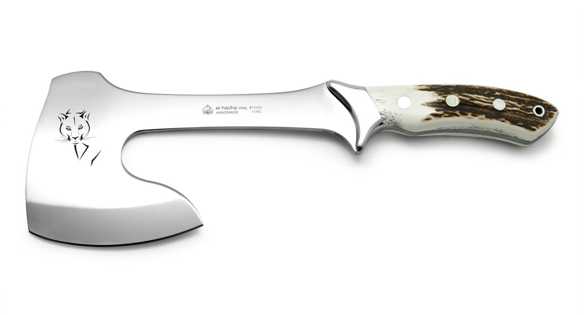 PUMA IP El Hacha Stag Spanish Made Hatchet with Lasered Puma Head and Leather Sheath