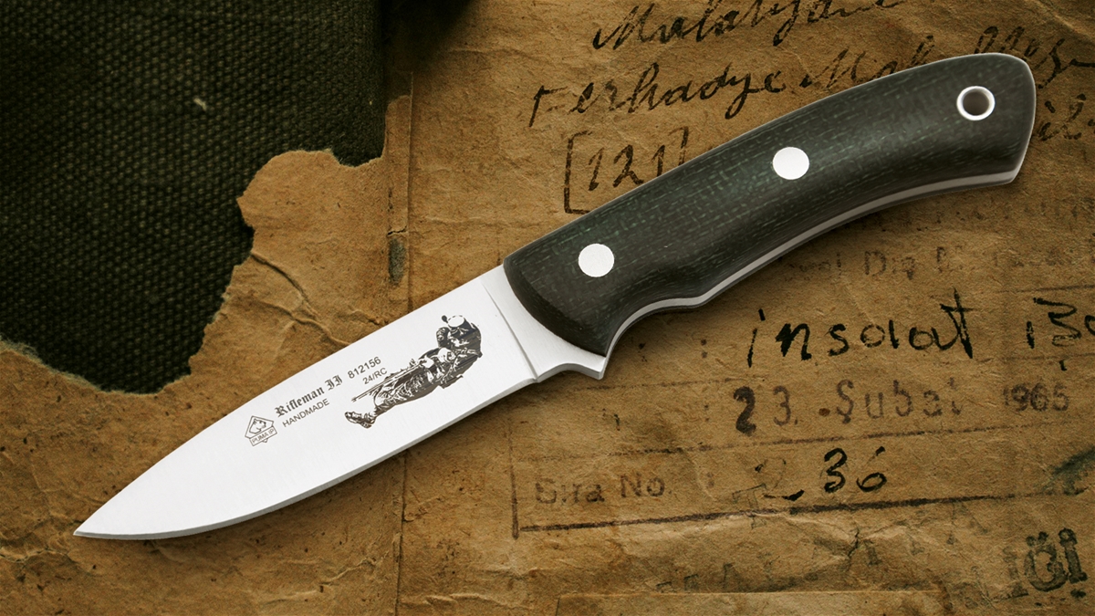 Puma IP Rifleman II Jute Micarta Spanish Made Hunting Knife with Leather Sheath