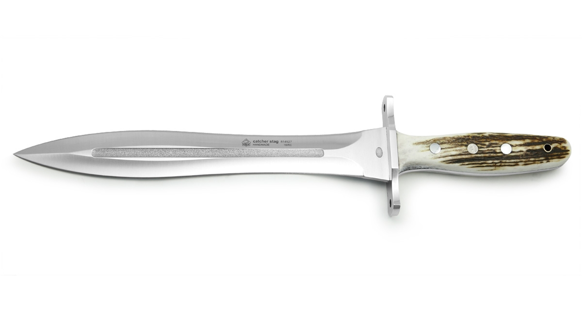Puma IP Catcher Stag (Double Edged Blade) Spanish Made Hunting Knife with Leather Sheath
