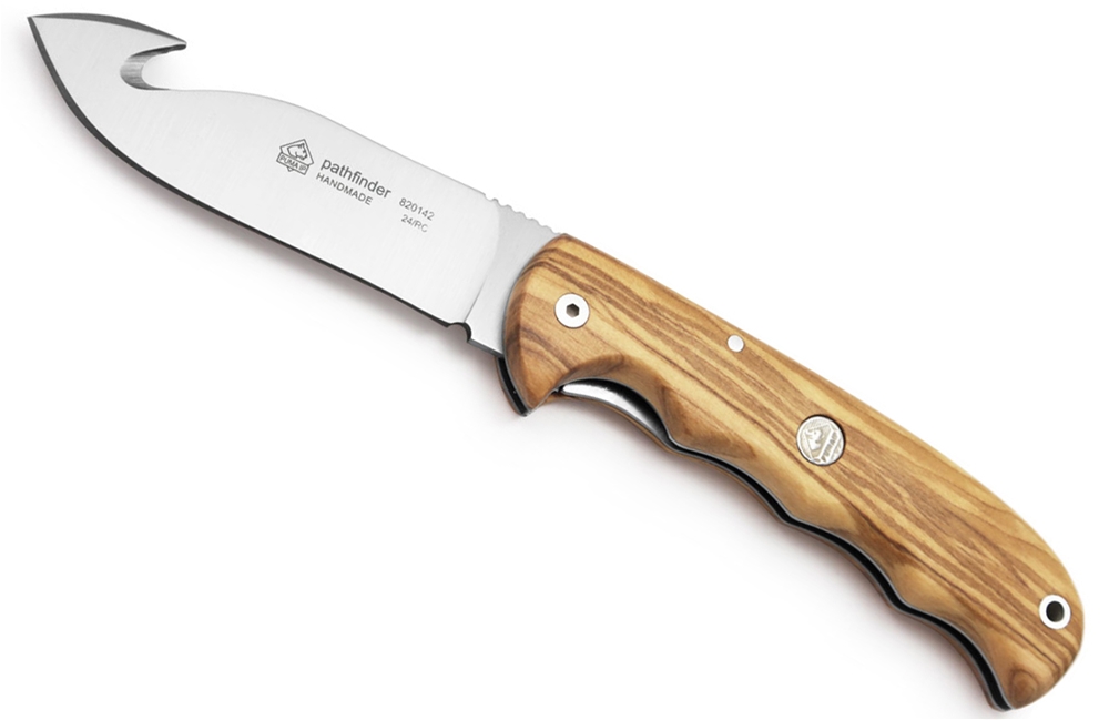 PUMA IP Pathfinder Olive Wood Folding Hunting Knife with Gut Hook